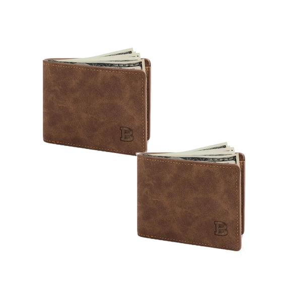 2Pack Pu Leather Wallet For Men Tsv Men'S Bifold Wallet Slim Minimalist Front Pocket Wallet Id Window Card Case Rfid Blocking Wallet With 6 Slots Slots Purse Black/Brown Business Card Holder