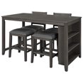 thumbnail image 5 of 5 Piece Dining Table Set with 3 Layer Open Storage Shelf, Rectangular Table with 2 Upholstered Chairs and 2 Rivets Trim Stools, 5 of 8