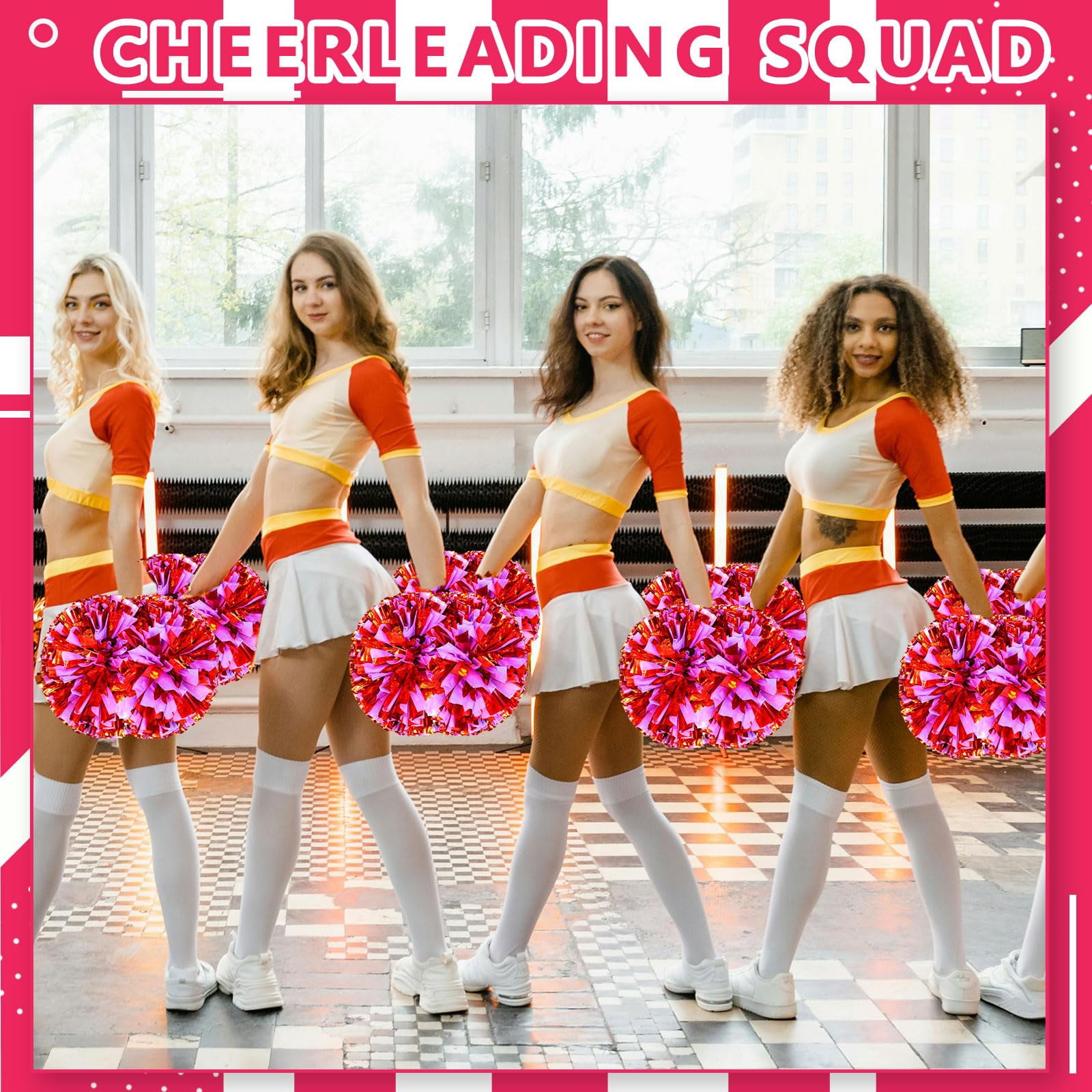 12 Pcs Cheerleading poms,14.57inch pom poms Cheerleading with Handle Style Cheer Pom Pomsfor Dance, Matches, Team Spirit Sports