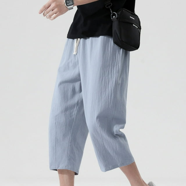 Mens Fashion Drawstring Elastic Waist Pocket Casual Sweat Capris Pants