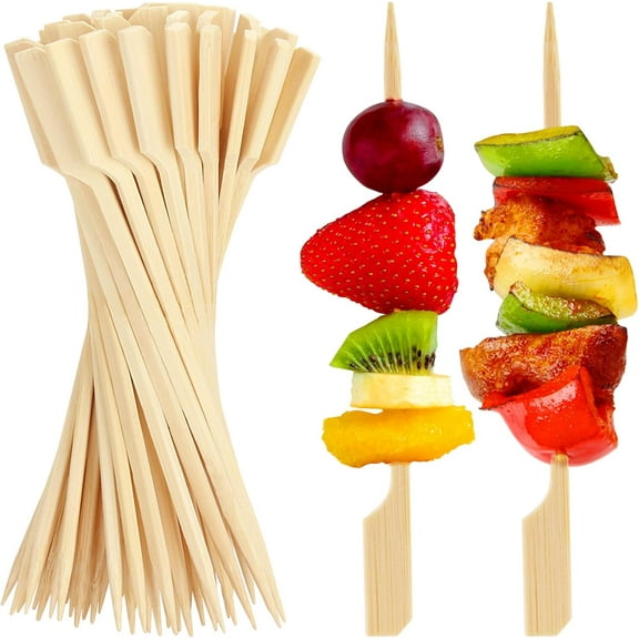 NestE - 6 Inches Cocktail Picks Bamboo Skewers For Appetizers, 200PCS Paddle Wooden Skewers, Fancy Flat Toothpicks For Appetizers Party Sandwich Fruit Charcuterie