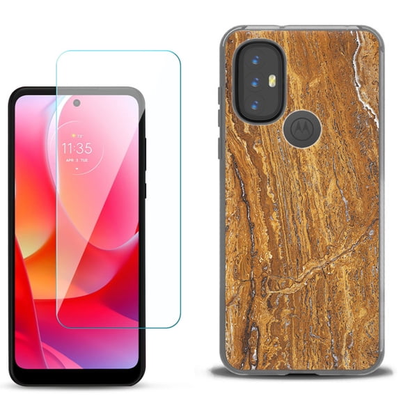 Slim-Fit Gel TPU Phone Case for Motorola Moto G Power 2022, with Tempered Glass Screen Protector, by OneToughShield ® - Marble / Earth