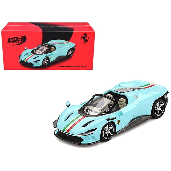 Ferrari Daytona SP3 Light Blue with Italian Flag Stripes 1/64 Diecast Model Car by BBR