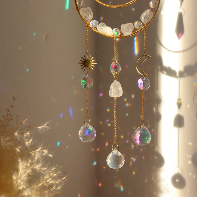 Crystal Wind Chime Metal Moon Light Catcher Colgante Home Room Decor (Blanco) Likrtyny Libre de BPA