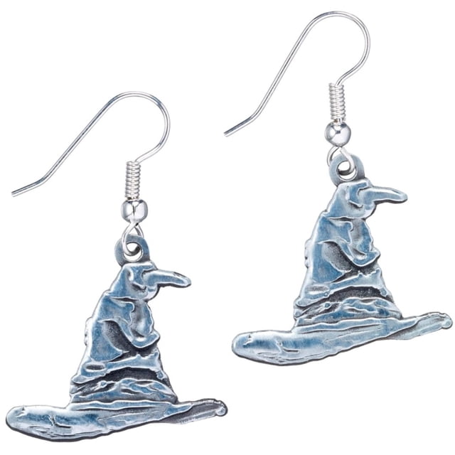 Pendientes con forma de sombrero clasificador de Harry Potter bañados en plata, 2,5 cm