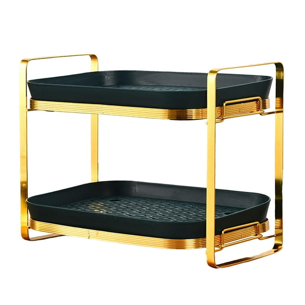 Estante de ducha de 2 capas, contenedor para baño, soporte para secar tazas y tazas Verde oscuro
