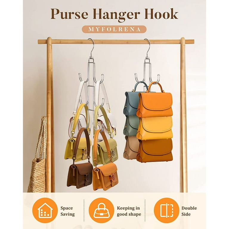 HiGift 8 Pack Purse Hanger for Closet, Unique Twist Design Bags Hanger Hooks, Large Size Closet Rod Hooks for Hanging Purses, Handbags, Belts, Scarves