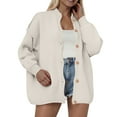 thumbnail image 2 of BOBOGOJP Women's Chunky Knit Open Front Sweater Long Sleeve Button Loose Short Cardigan Outerwear Coats Beige for Size S, 2 of 7