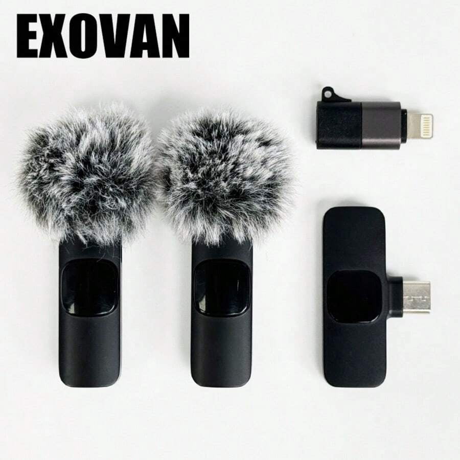 Wireless Mini Microphone for iPhone Smartphone, 2 Lapel Mics with Noise Reduction for Video Recording, Interview, Vlog, Noise Cancellation Stereo Audio