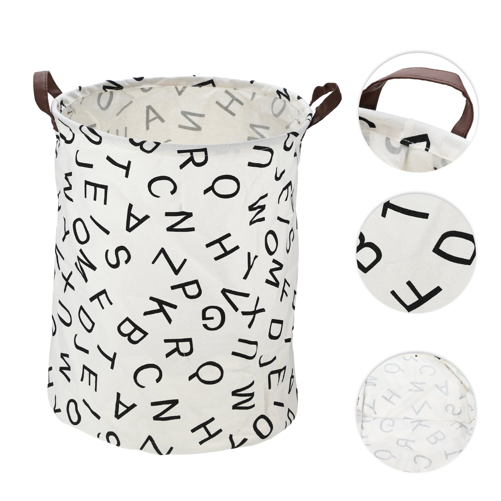 Unique Bargains Foldable Cylindrical Laundry Basket 19.69"x15.75" 60L Black Letter