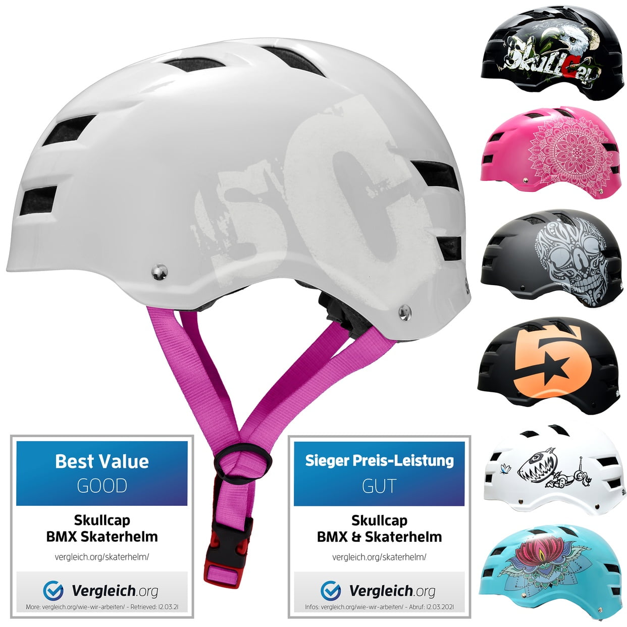 Kids/Childs/Children Helmet for Skateboard Bike Cycle Scooter Adjustable Headband for 5-8 Years Old Boys Girls Red Pink Blue