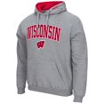 thumbnail image 2 of Men's Colosseum Heather Gray Wisconsin Badgers Arch & Logo 3.0 Pullover Hoodie, 2 of 3