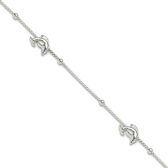 925 Sterling Silver Fancy Lobster Closure Polished Dolphin With 1in Ext. Anklet 9 Inch 7mm Wide Anklet for Women