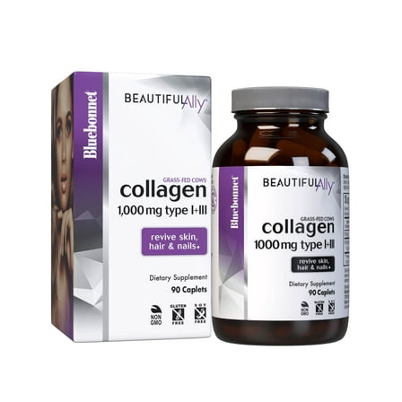 Bluebonnet Beautiful Ally Collagen Hydrolyzed Peptides Type 1 & 3, Grass Fed Cows, 90 Caps
