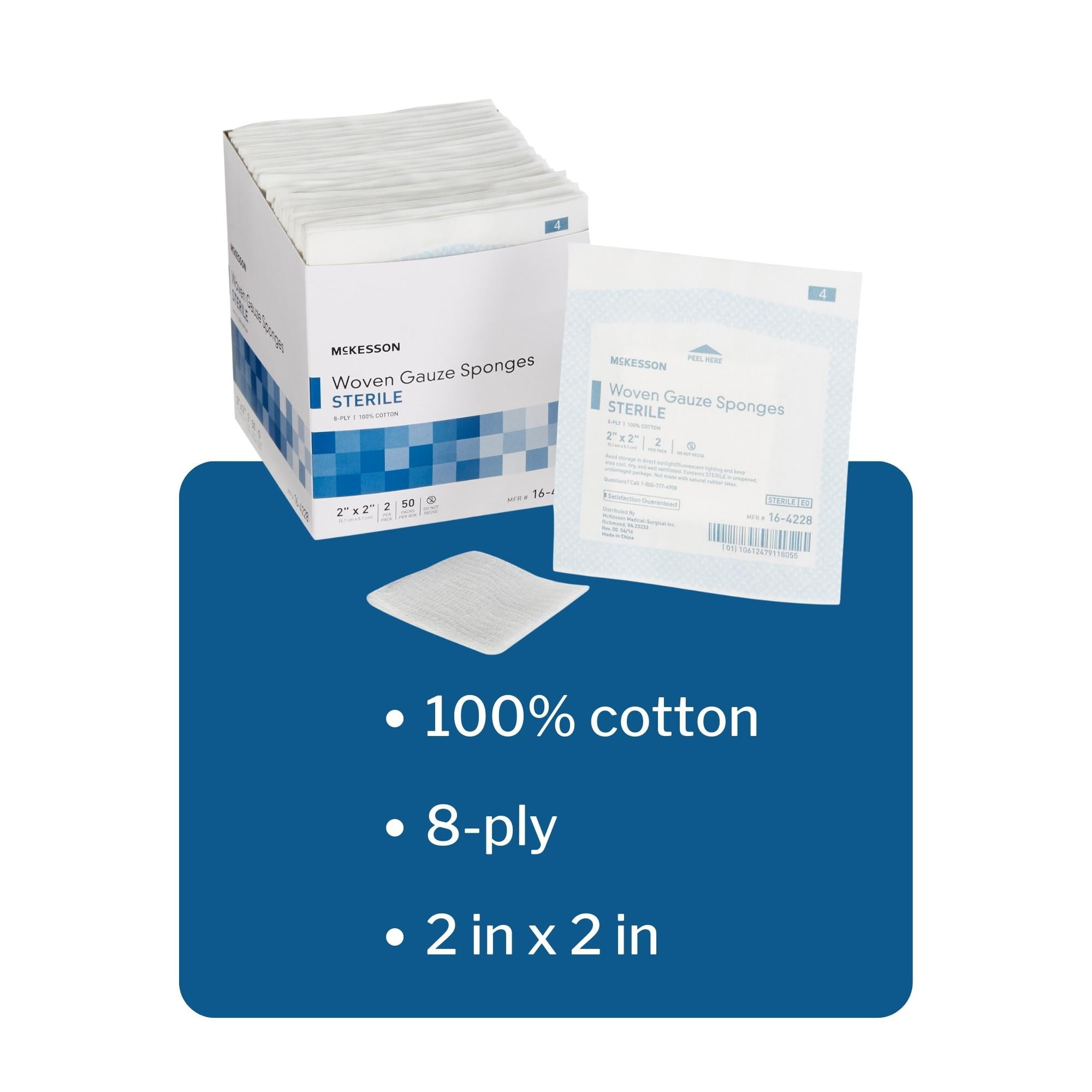 McKesson Gauze Sponges First Aid Supplies, Woven Wound Care Pad - 2 in x 2 in - 1500 Packs (2 per Pack), 3000 Gauze Pads