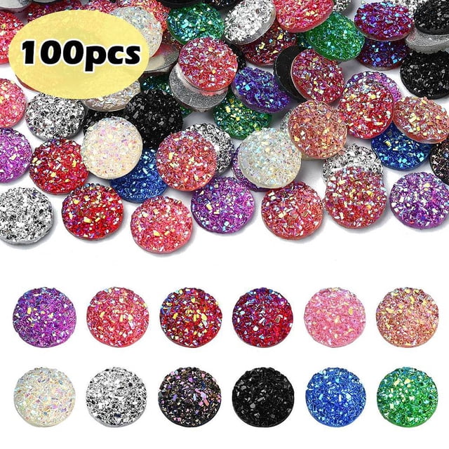 Resin Cabochons Imitation Druzy Agate Flat Round AB Color Plated Mixed Color 12x3mm 100pcs