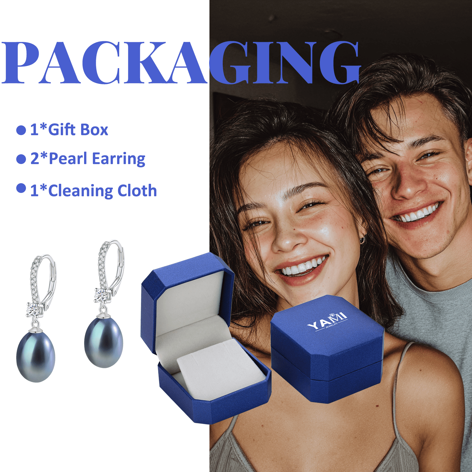 Yami 8-8.5mm  Cultured Black Teardrop Pearl Earrings Stud in 925 Sterling Silver Dangle Hypoallergenic Valentine's Day  Gift for Her