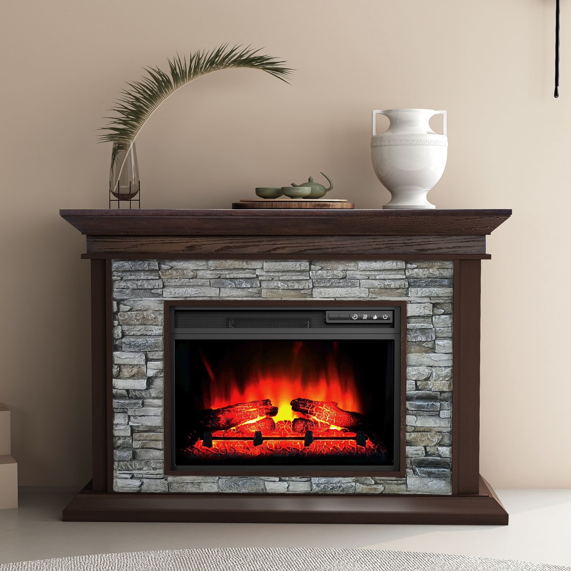 50" Electric Fireplace Mantel by Home Decor Mantels with Modern Faux Brick Accents - Brown