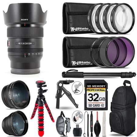 Sony FE 24mm f/1.4 GM Lens - 3 Lens Kit + Tripod + Backpack - 32GB Accessory Bundle