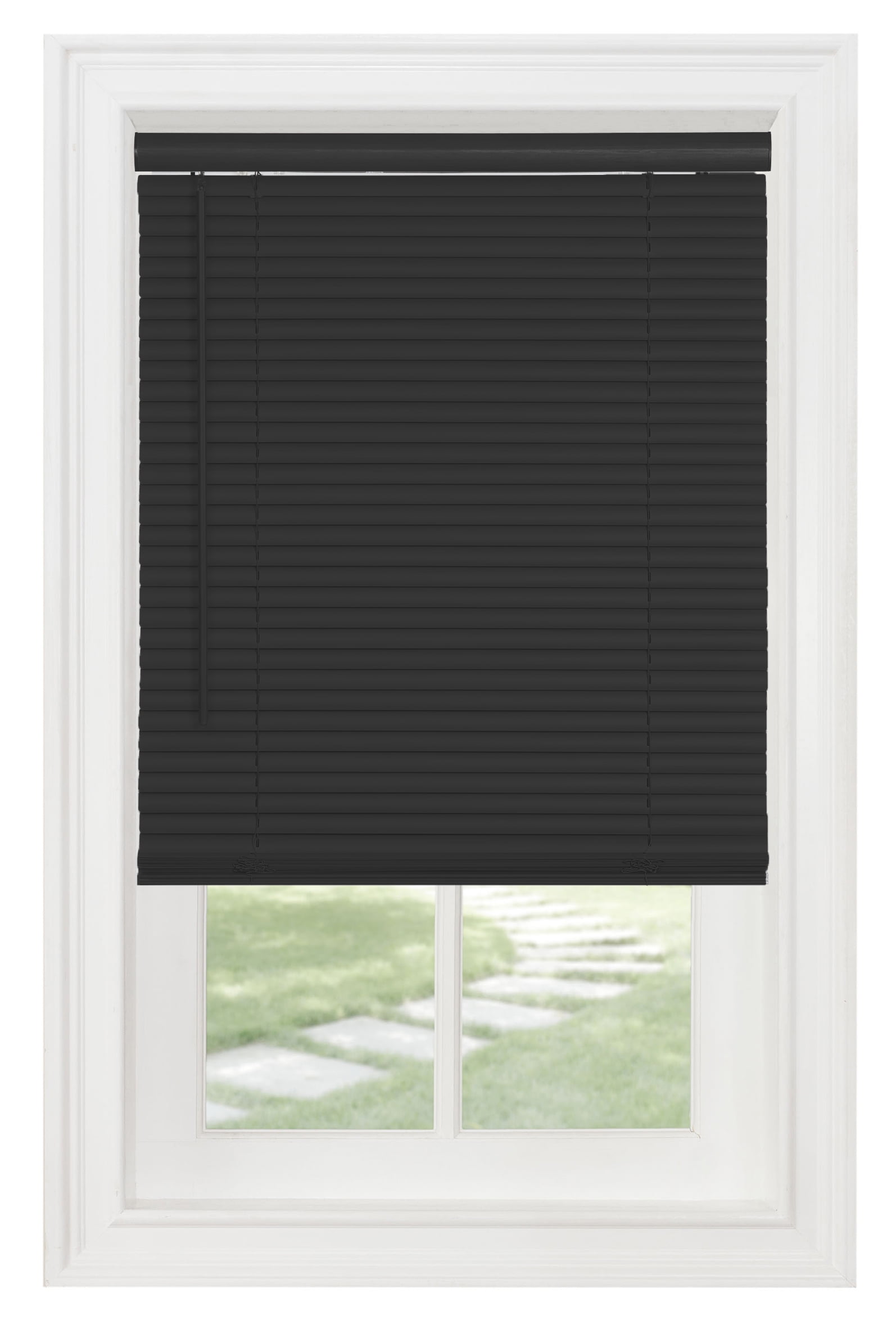 Cordless Window Blinds Mini Blinds 1" Slats Black Vinyl Blind