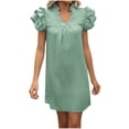 thumbnail image 2 of Women's Dresses Women's Solid Color V-neck Short Sleeved Fashionable Loose Dress Summer Dresses for Women 2025 Green XXL, 2 of 6