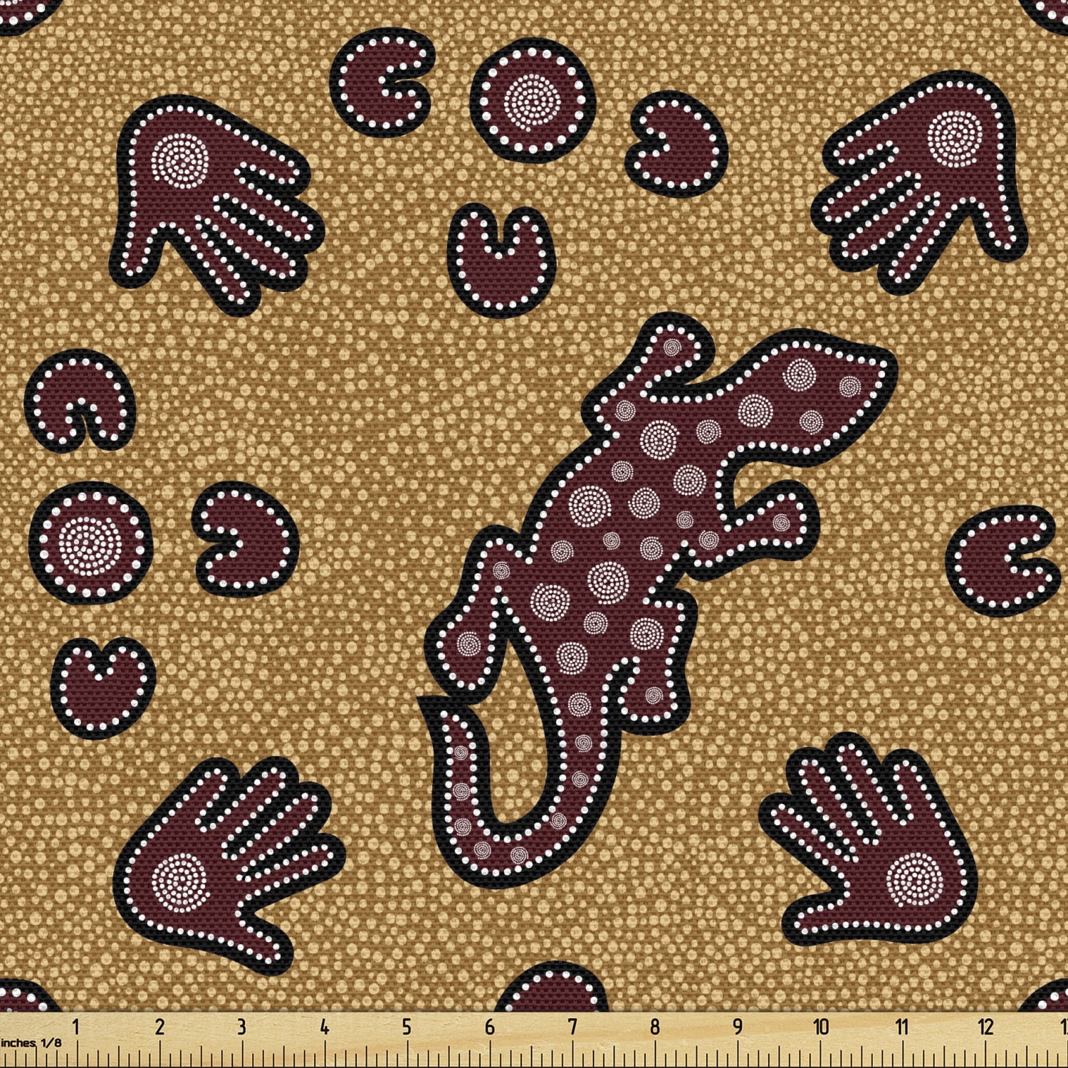 Aboriginal Fabric by the Yard Folkloric Pattern Reptile and Hand on
