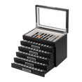 thumbnail image 5 of 60 Piece Black Ebony Wood Six Level Pen Display Case Black Accent Handles with Glass Window, 5 of 6