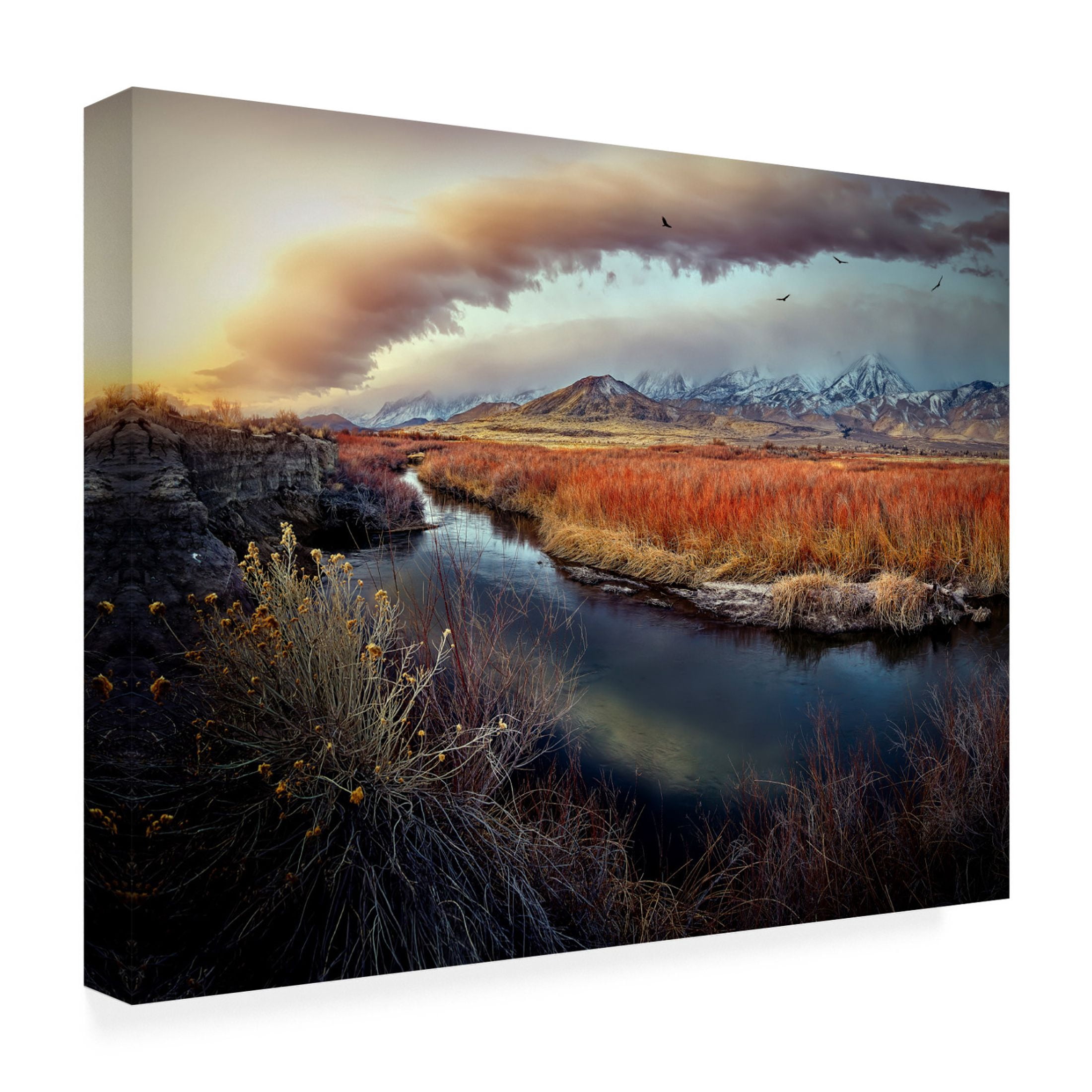 Canvas Wall Art - Kirbyturnage 'Owens River At Sunrise' Wall Art for Living Room, Bedroom, or Office Décor by Trademark Fine Art - 32 x 24 Inches
