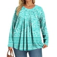 thumbnail image 5 of TQWQT Plus Size Tshirts for Women Boho Womens Size 4x Tops V Neck Long Sleeve Tunic Womens Tops Plus Size Dressy Casual Floral Graphic Tees 4x Womens Plus Size Clothes Cyan 2XL, 5 of 5