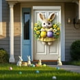 thumbnail image 4 of Hometravel Easter Bunny Egg Door Banner with Spring Flowers, Blue Bow Pastel Design for Indoor Outdoor Holiday Decor, Festive Home Entryway Hanging, Colorful, 4 of 6
