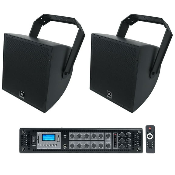 (2) JBL AWC129-BK 12" Black Indoor/Outdoor Surface Mount Commercial Speakers Amp