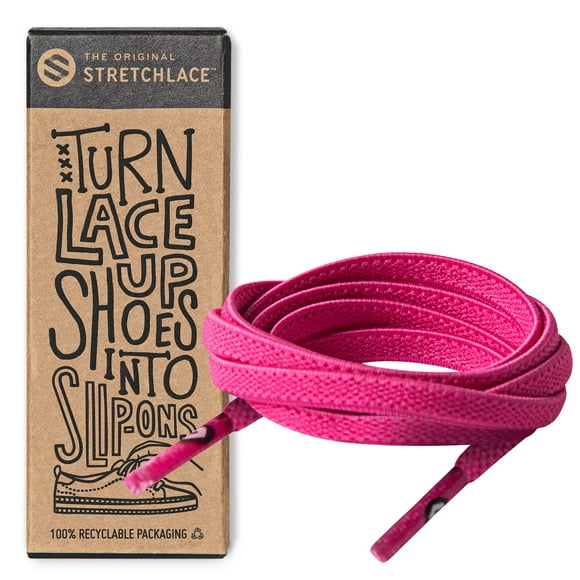 THE ORIgINAL Lacets Élastiques Plats, Lacets Extensibles pour Espadrilles Adultes, Lacets Élégants pour Personnes Âgées, Enfants et Personnes à Besoins Spéciaux, Rose Néon, 35 Pouces