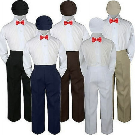 4pc Red Ruby Punch Bow Tie Party Suit Pants Set Formal Baby Boy Toddler Kid S-7