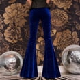 thumbnail image 4 of Women's Velvet Flare Pants, Solid Color High Waist Stretchy Bell Bottom Pants, Retro Glam Trousers for Evening or Holiday Events, Royal Blue - L, 4 of 7