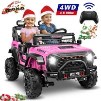 Funcid 24V 9AH Ride on Toys 2 Seater Ride on Cars with Remote Control, 4WD Powered Ride on Electric Truck Car for Kids w/ Bluetooth, MP3, LED Lights, 3-Point Seat Belts, Spring Suspension, Pink