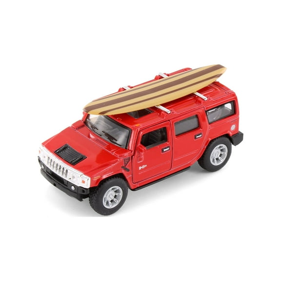 2008 Hummer H2 SUV w/Surfboard, Red - Kinsmart 5337DS1 - 1/40 Scale Diecast Model Car
