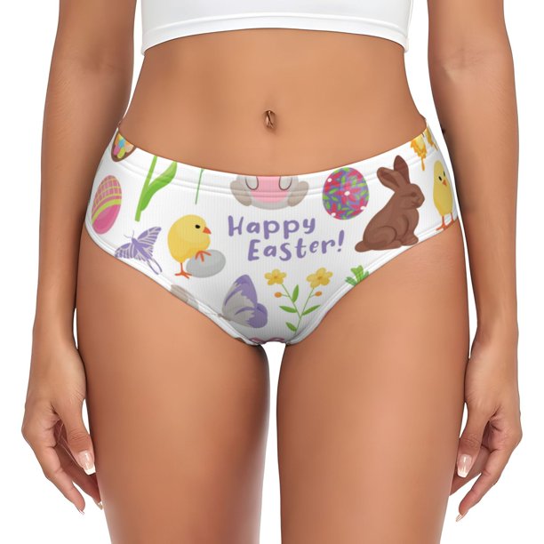 Fotbe Happy Easter1 Calzones Estampados para Mujer – Ropa Interior de Algodón, Cómoda, Suave y Elástica-Small
