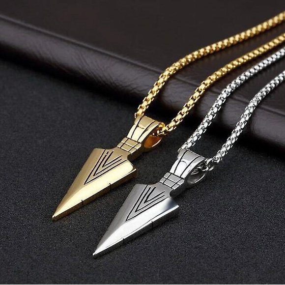 Stainless Steel Jewelry Gold/Silver Spear Point Arrow Pendant Necklace Ankh Spearhead Viking Eye of Horus Egyptian Cross/Triangle Trinity Celtic Knot