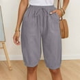 thumbnail image 2 of Pantalones capri casuales de mujer con cintura elástica lisa - Pantalones de poliéster de cintura alta con bolsillos grandes, S-XXL, 2 of 6