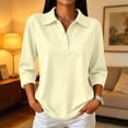 thumbnail image 5 of Polo Shirts for Women 3/4 Sleeve Dressy Button Front Collared Loose Fit Golf Daily Shirts Beige S, 5 of 9