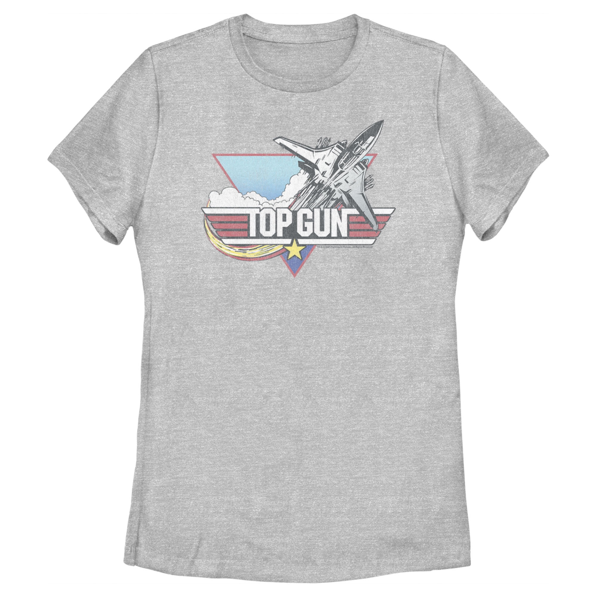 Women's Top Gun Distressed Fighter Jet Logo T-Shirt - Athletic Heather - 2X  Large