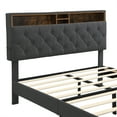 thumbnail image 4 of King Size Bed Frame,Linen Upholstered Platform Bed Frame,with Button Tufted Storage Headboard,USB Ports and Side Pocket,82.6"x75.5"x41.7",Dark Gray, 4 of 8