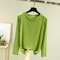 thumbnail image 2 of Soft Cotton T-Shirts for Women Spring Fall Base Tee Shirt Crew Neck Top Solid Color Casual Lightweight Tshirts (M, Green 01), 2 of 7