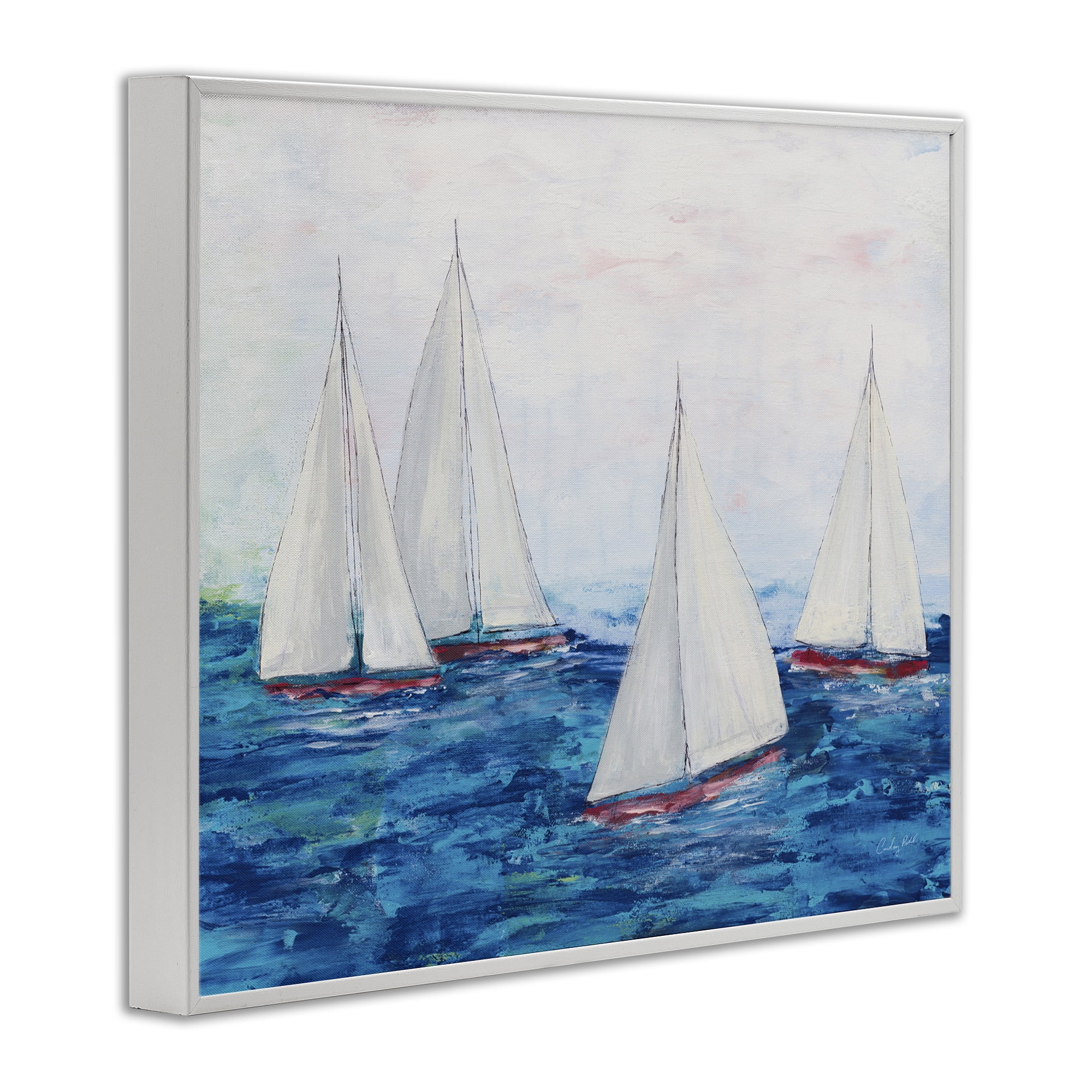 Stupell Industries Sailboat Fleet on Ocean Coastal Painting White Framed Art Print Wall Art, 30 x 24