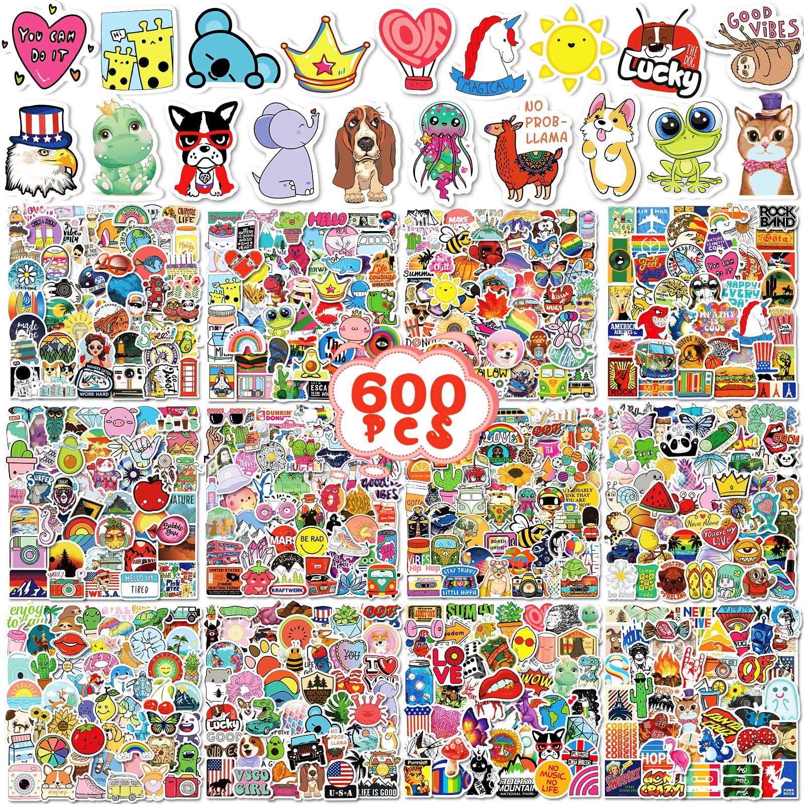 600 Pcs Water Bottle Stickers for Kids, Kids Stickers Bulk, Waterproof Vinyl Aesthetic Stickers for Skateboards Scrapbook Laptops Computer Hydroflask