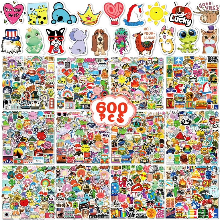 600 Pcs Water Bottle Stickers for Kids, Kids Stickers Bulk, Waterproof  Vinyl Aesthetic Stickers for Skateboards Scrapbook Laptops Computer, Mixed