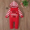 thumbnail image 2 of Angala My First Valentine's Baby Boy Girl Clothes Letter Print Hooded Romper Striped Jumpsuit Cozy Stylish Baby Clothes 3-6 Months, 2 of 8