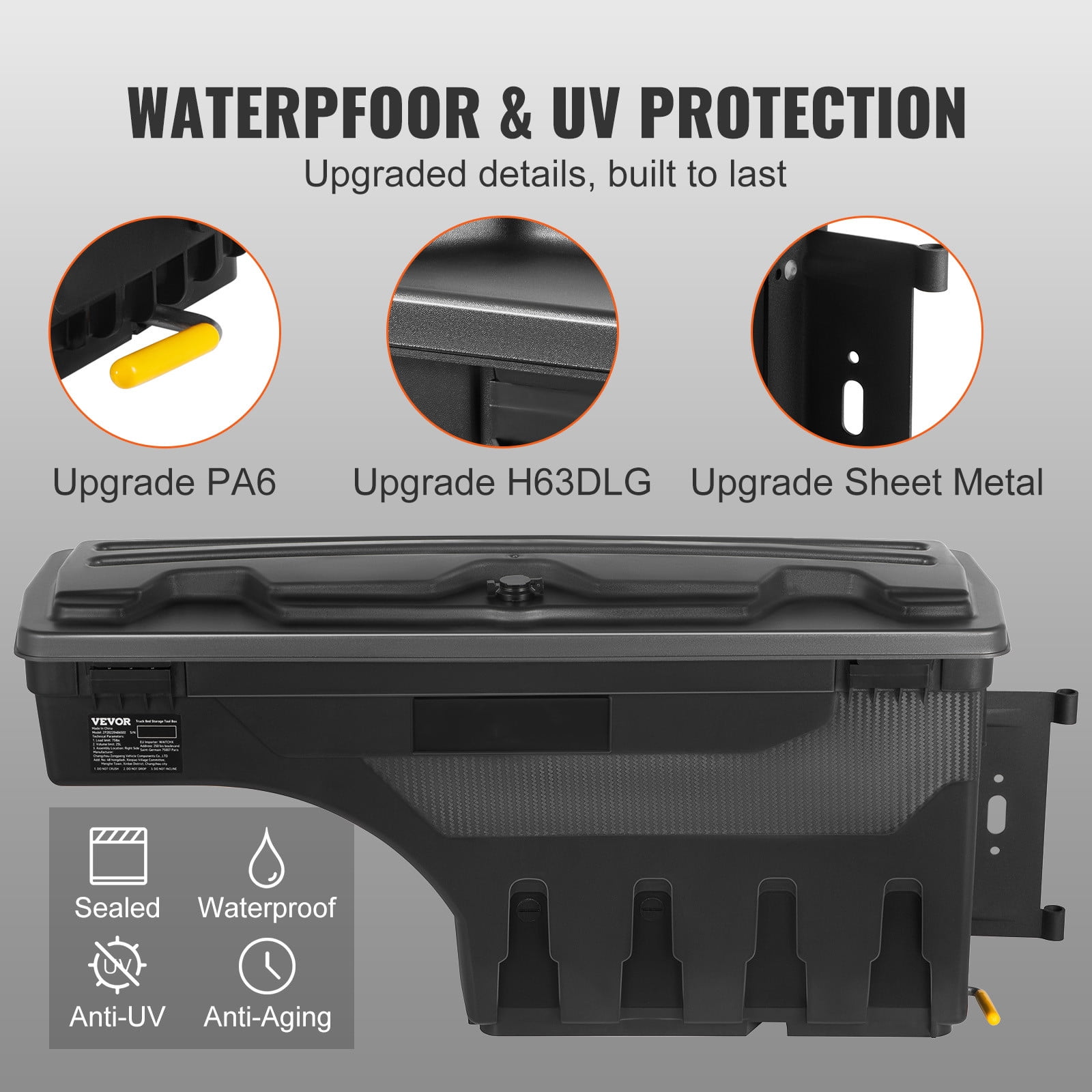 VEVOR Truck Bed Storage Box, Complete Bolt Accessory Kit, Lockable with Password Padlock, 6.6 Gal/25 L ABS Wheel Well Tool Box, Compatible with Ford F-150 2015-2021, Passenger Side