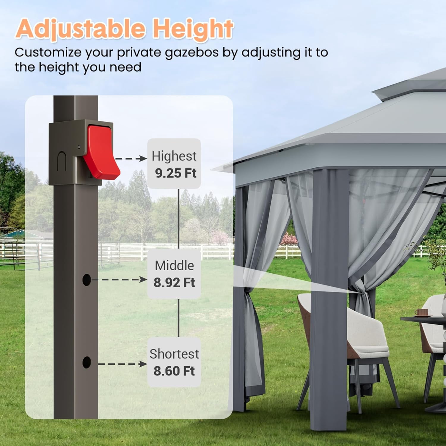 Pop Up Gazebos 13x13ft, Hexagonal Outdoor Canopy Shelter, Instant Patio Gazebo Tent with Mesh Netting and Strong Steel Frame for Patio Backyard Garden Wedding Party