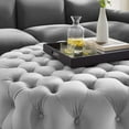 thumbnail image 5 of Round Ottoman Accent Tufted Chair , Grey Gray, Velvet, Modern Contemporary, Living Lounge Cafe Room Hotel Lobby Hospitality, 5 of 6